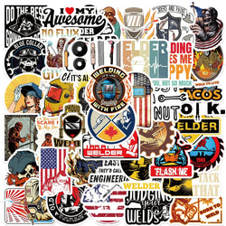 50PCS Mixed Welding Welder Graffiti Stickers For DIY Luggage Skateboard Waterproof DIY Cool Cartoon Decal Sticker Toys Gift (ONLINE ORDER ONLY)
