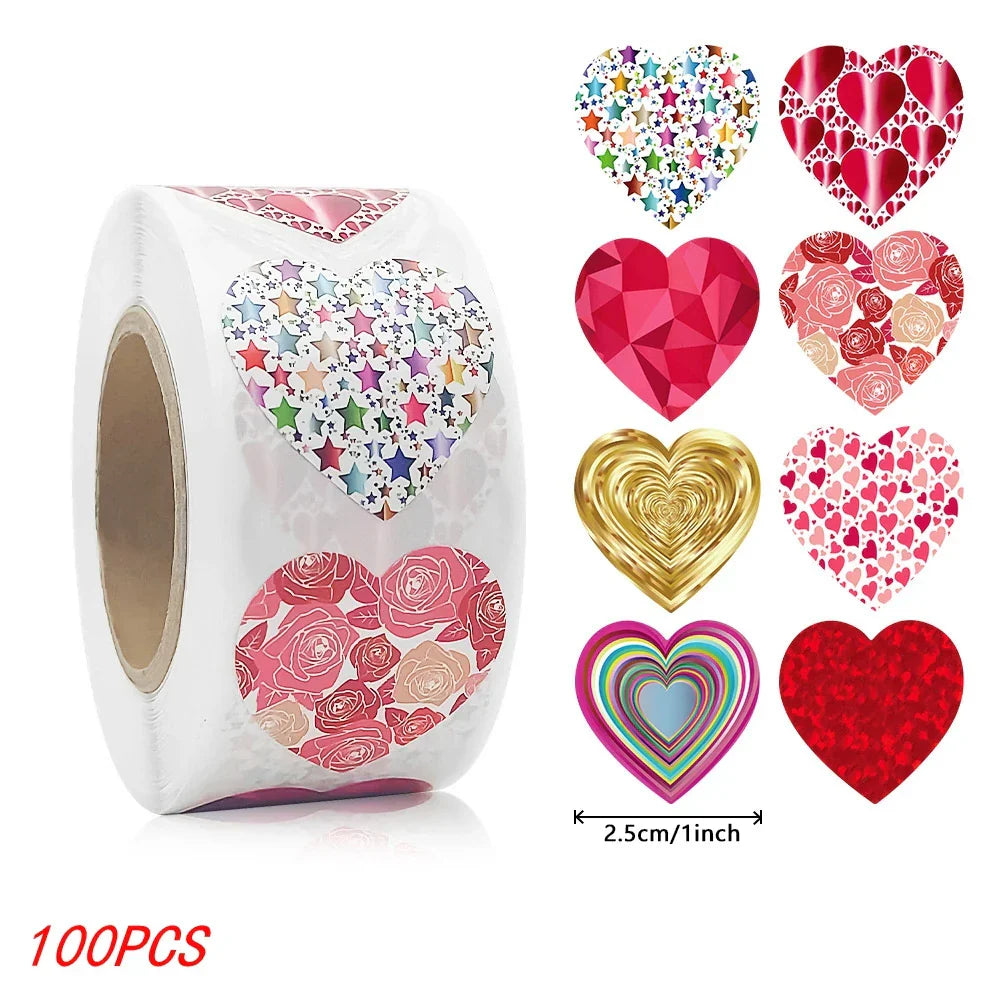 50-500pcs 1inch Red Heart Stickers for Valentine's Day Baking Packaging Sticker Envelope Seals Love Decorative Stickers (Online Order Only)