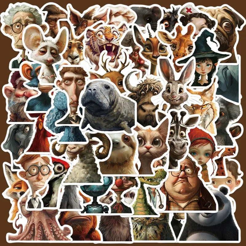 50pcs Cartoon Graffiti Portrait Stickers for Helmet, Wall, Desktop Decoration (Online Order Only)