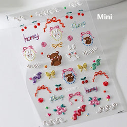 Charming Cherry's Cake Cute Bowknot Pink Blue Bear Flower Bouquet Strawberry Adhesive Nail Art Sticker Rhinestone Manicure Decal (Online Order Only)