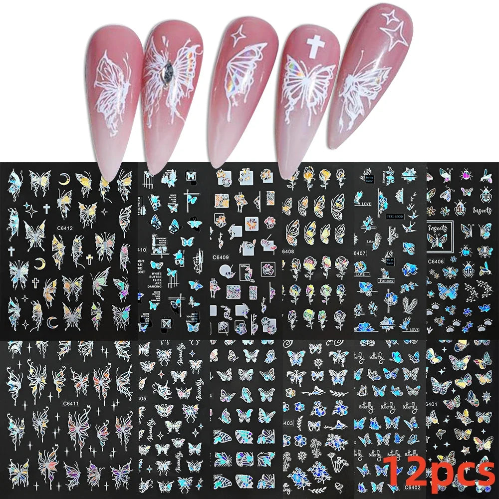 12PCS French Tassel Crescent Moon Arc Self Adhesive Nail Art Sticker 3D French Kiss Crescent Nail Stickers Lines Manicure Decals (ONLINE ORDER ONLY)