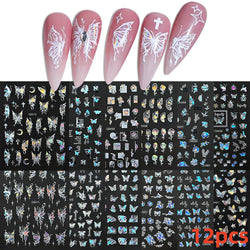 12Pcs 3D Golden Red Glitter Heart Love Nail Sticker Valentine Self Adhesive Cartoon Decal Geometry Lines Stripe Slider Manicure* (ONLINE ORDER ONLY)