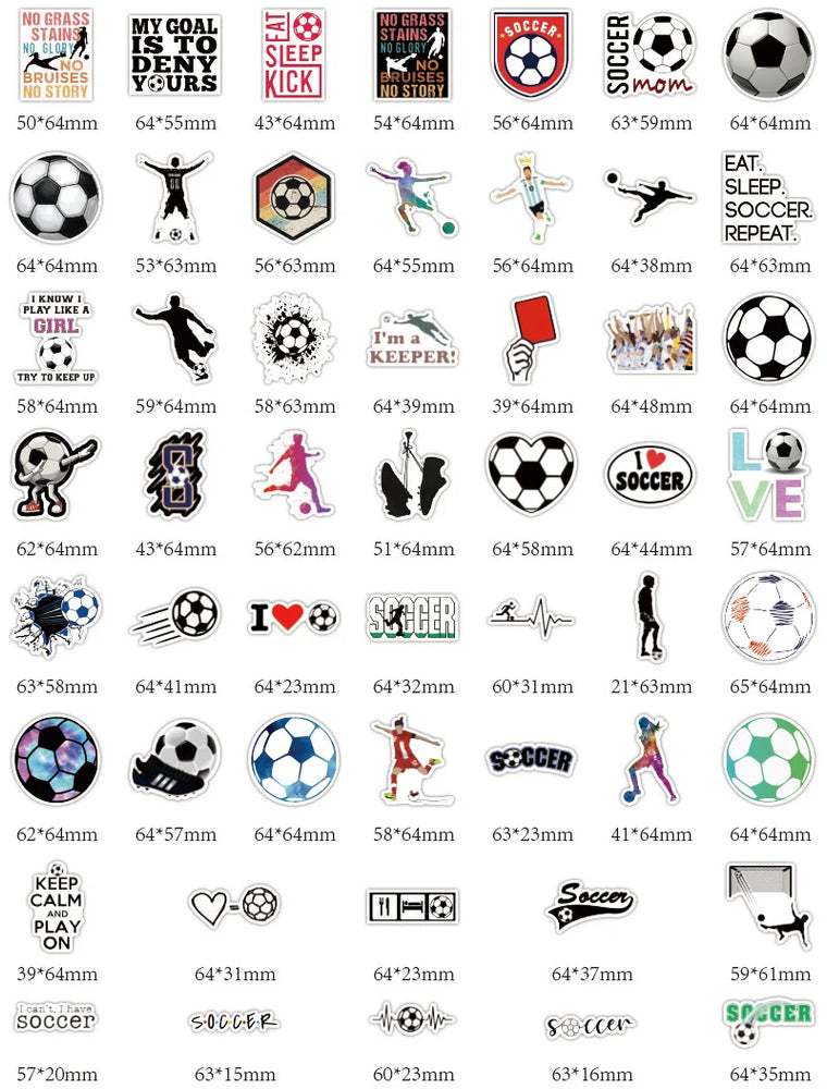 50 Pcs/Set Football Soccer Graffiti Stickers for Laptop Phone Luggage Notebook Decal Decoration Scrapbook Sticker Kids Gift (ONLINE ORDER ONLY)