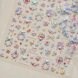 Colourful Field Bouquet Flower Spring Field Violet Daisy Bowknot Butterfly 5D Relief Adhesive Nail Art Stickers Manicure Decals (ONLINE ORDER ONLY)