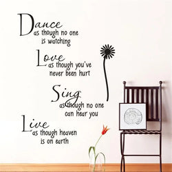Dance Love Sing Live Quotes Wall Decals Pvc Wall Stickers Home Decor Bedroom Diy Wall Art Flower Poster Mural (Online Order Only)