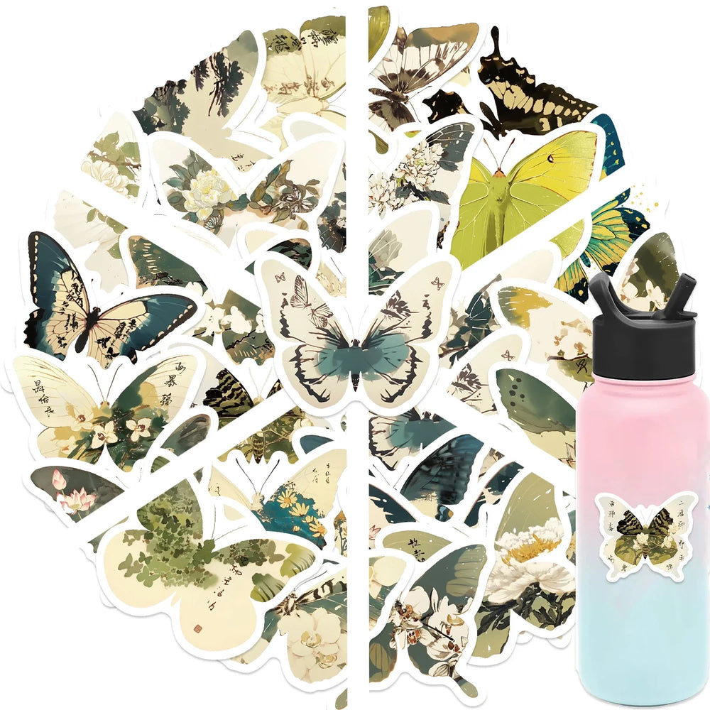 30Pcs Green Butterfly Stickers Vinyl Waterproof Stickers for Laptop Guitar Motorcycle Bike Skateboard Luggage Phone Gift (ONLINE ORDER ONLY)