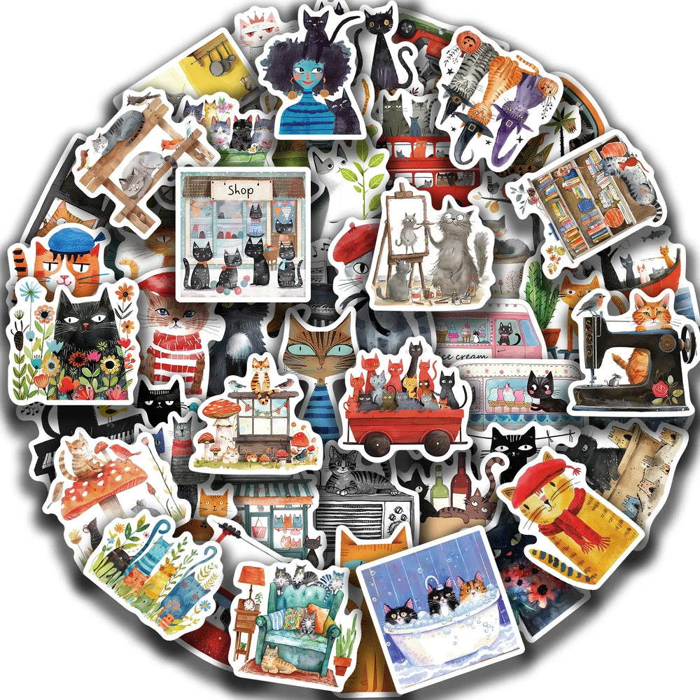 50PCS Cat Meme Funny Animals Stickers Art Toy DIY Kids Notebook Luggage Motorcycle Laptop Refrigerator Decals Graffiti (Online Order Only)