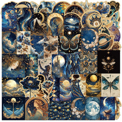 10/50Pcs Cool Golden Galaxy Moon Girls Graffiti Stickers Mysterious Outer Space Planet Decals DIY Laptop Phone Luggage Sticker (Online Order Only)