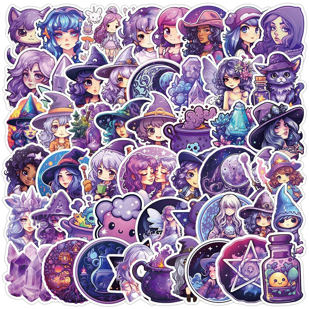 Purple Witch Aesthetic Stickers Decals for Laptop, Scrapbook, Water Bottle, Phone, Diary - 10/30/50/100pcs (ONLINE ORDER ONLY)