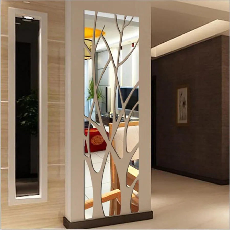 3D Mirror Wall Stickers Tree Acrylic Wallpaper DIY Art Mirror Surface Decal For TV Background Home Living Room Bedroom Decor (ONLINE ORDER ONLY)