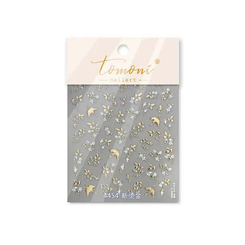 Dried Flowers Rose Butterfly Love Heart Golden Stroke Flying Crane Silver Adhesive Nail Art Stickers Rhinestone Manicure Decals (ONLINE ORDER ONLY)