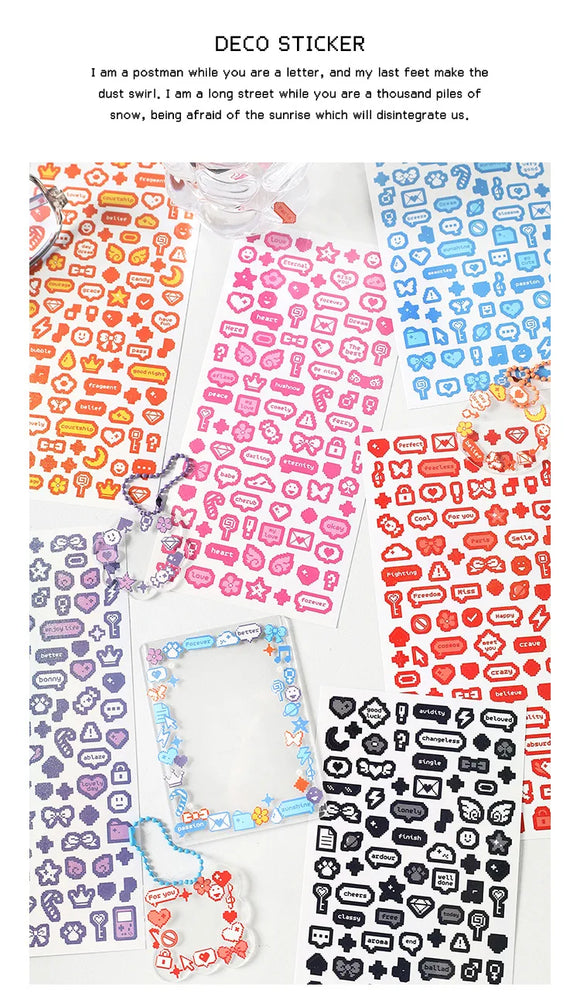 Korea Ins Cute Pixel Dialog Series Decorative Sticker Hand Account Idol Card DIY Material Sticker Personalized Kawaii Stationery (ONLINE ORDER ONLY)