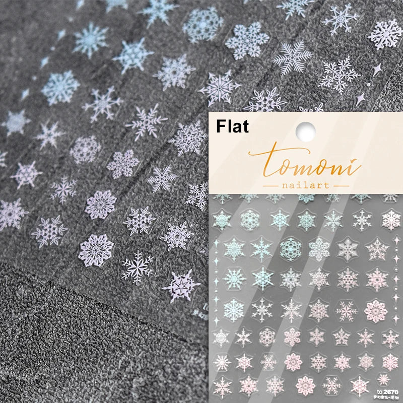 Hot Stamping Romantic White Gold Snowflakes Hexagon Winter 3D Self Adhesive Nail Art Stickers Shiny Rhinestone Manicure Decals (Online Order Only)