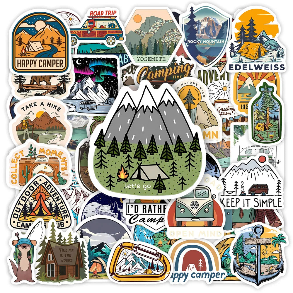 Outdoor Camping Stickers Forest Adventure DIY Toy Decorative Graffiti Decal for Phone Luggage Laptop Bottle Scrapbook Waterproof (ONLINE ORDER ONLY)