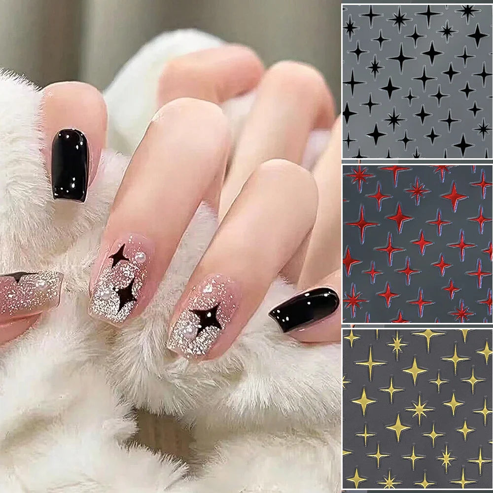 1 Sheet Star Nail Art Stickers 3d Self Adhesive Nail Decals Black White Golden Silver Color Star Design Nail Supplies Accessory (ONLINE ORDER ONLY)