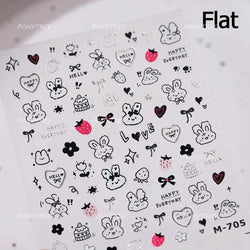 Cute Rabbit Fan Peach Blossom Teacup Lollipop Strawberry Star Cherry Hat Soft Embossed Adhesive Nail Art Stickers Manicure Decal (ONLINE ORDER ONLY)