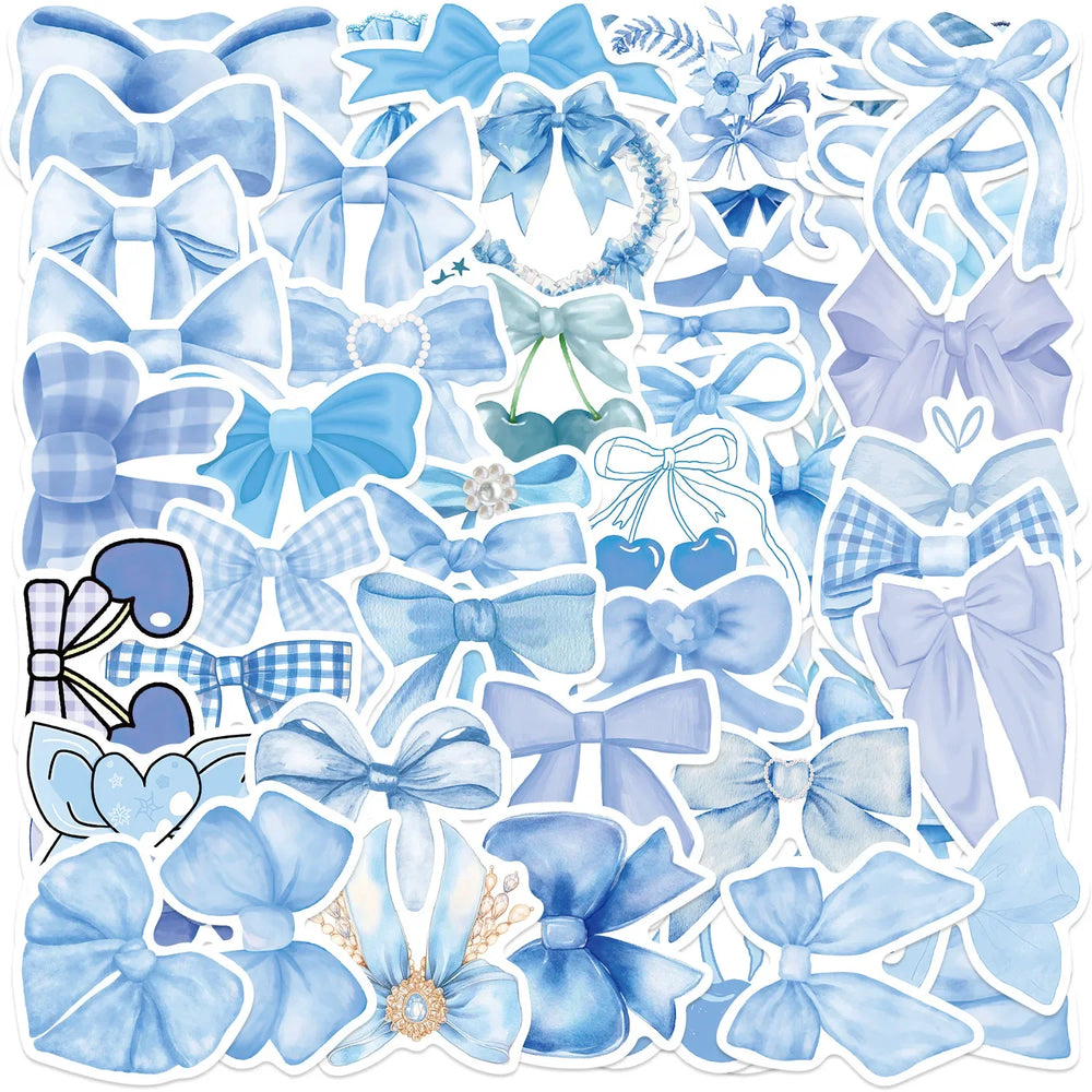 Blue Bowknot Stickers - 10/30/50pcs Cute Decals for Scrapbook, Phone, Laptop, Bike, Kids Gifts (ONLINE ORDER ONLY)
