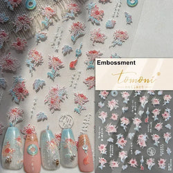 Charming Dreamy Shiny Jelly Blue Gradient Lily Flowers Rose Petal White Dot Chinese Colorful Nail Art Stickers Manicure Decals (ONLINE ORDER ONLY)