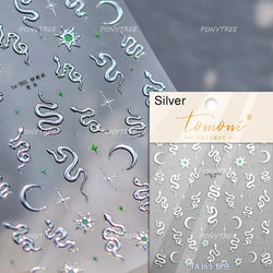 Chic Purple Serpent Flower Winding Snake Elements Shiny Dreamy Animals Self Adhesive Nail Art Sticker Embossment Manicure Decals (ONLINE ORDER ONLY)