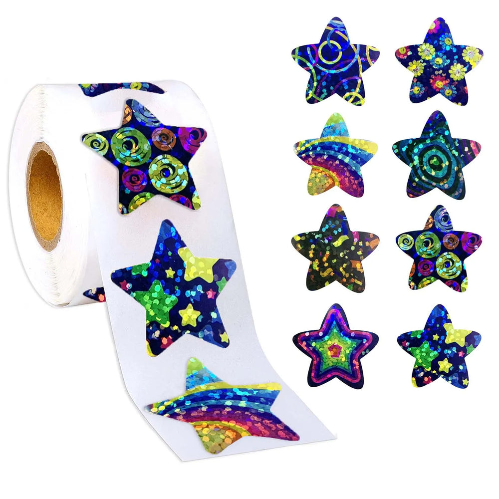 100-500pcs Laser Gold Foil Self-adhesive Star Stickers Reward Chart Decorative Toy Gifts Sticker Labels 1 Inch (ONLINE ORDER ONLY)