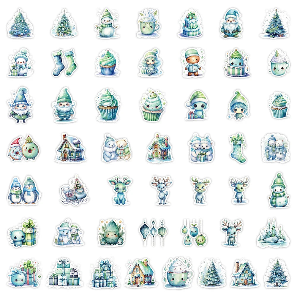 10/30/50PCS Cute Green Christmas Stickers Decoration Kawaii Cartoon Decals Toys Notebook Fridge Phone Bike Car Graffiti Sticker (ONLINE ORDER ONLY)