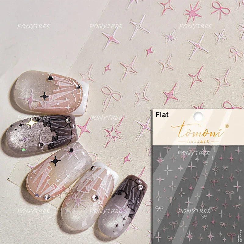 French Skirt Hem Halo Dyeing Purple Pink White Hemline Bowknot Wedding Veil Dreamy Star Adhesive Nail Art Sticker Manicure Decal (ONLINE ORDER ONLY)