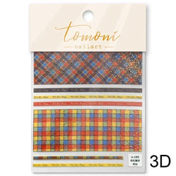 French Style Colorful Square Grid Rhombus Stripe Bowknot Line 3D Self Adhesive Nail Art Stickers Shiny Rhinestone Manicure Decal (Online Order Only)