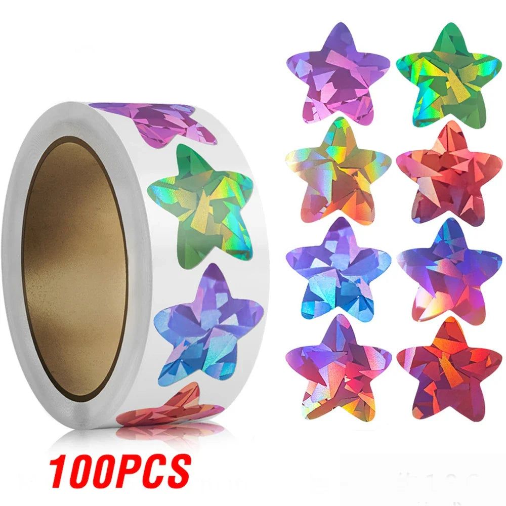 100-500pcs Color Holographic Star Stickers Birthday Wedding Gift Party Decor Seals Label Envelope Baking Labels Sticker (Online Order Only)