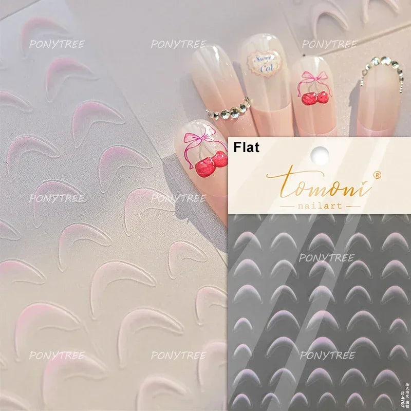 French Romantic Tassel Crescent Moon Laser Charming Gold Silver Arc Self Adhesive Nail Art Stickers Hot Stamping Manicure Decals (Online Order Only)