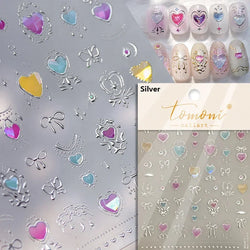 Flat Small Pink Brown Halo Dyeing Love Heart Geometric Leopard Shiny Jelly Chic Embossed Relief Nail Art Stickers Manicure Decal (Online Order Only)