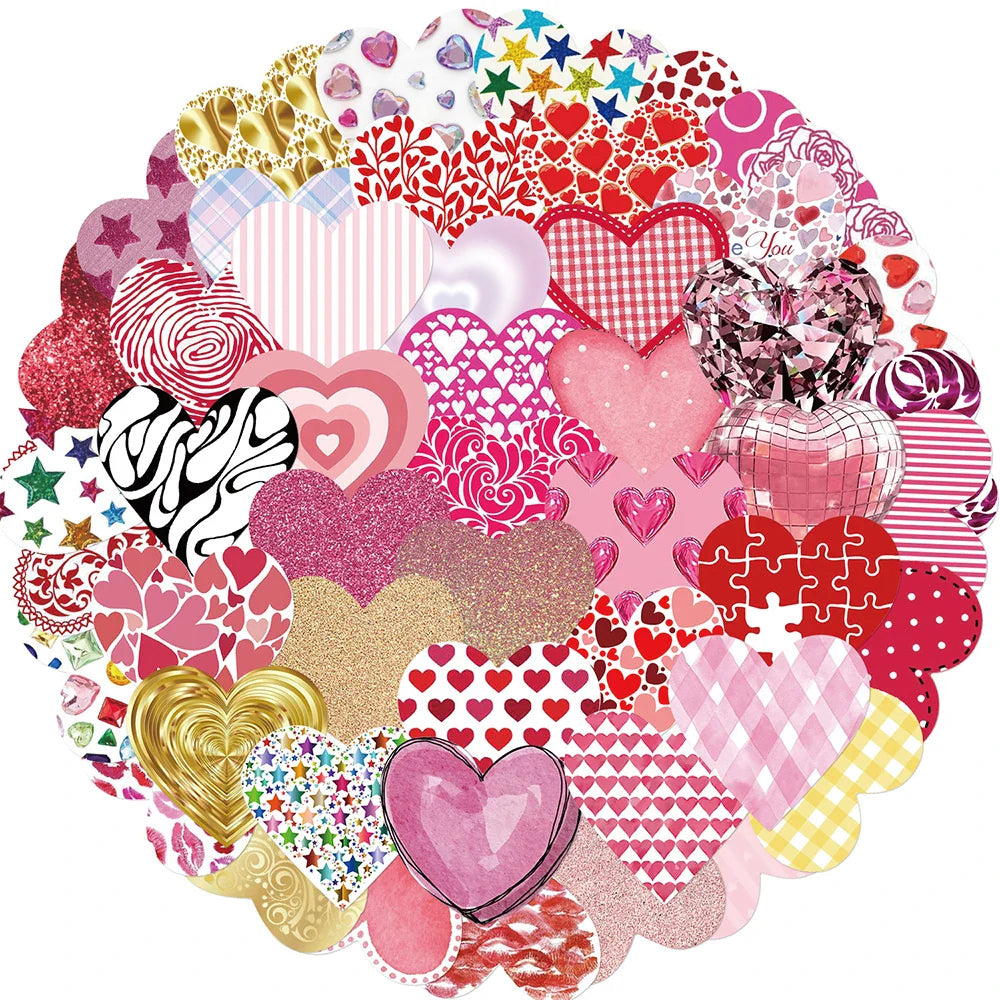 10/30/50PCS Pink Love Cute Heart Stickers Romantic Decals Graffiti Toys DIY Waterproof Phone Notebook Suitcase Bike Guitar Gifts (ONLINE ORDER ONLY)