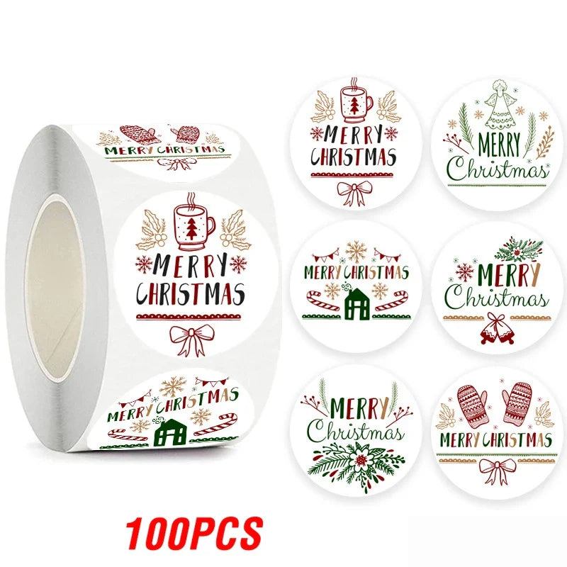 100-500pcs Merry Christmas Sticker Holiday Party New Year Decoration Gift Box Seal Sticker Baking Label Packaging Sticker (ONLINE ORDER ONLY)