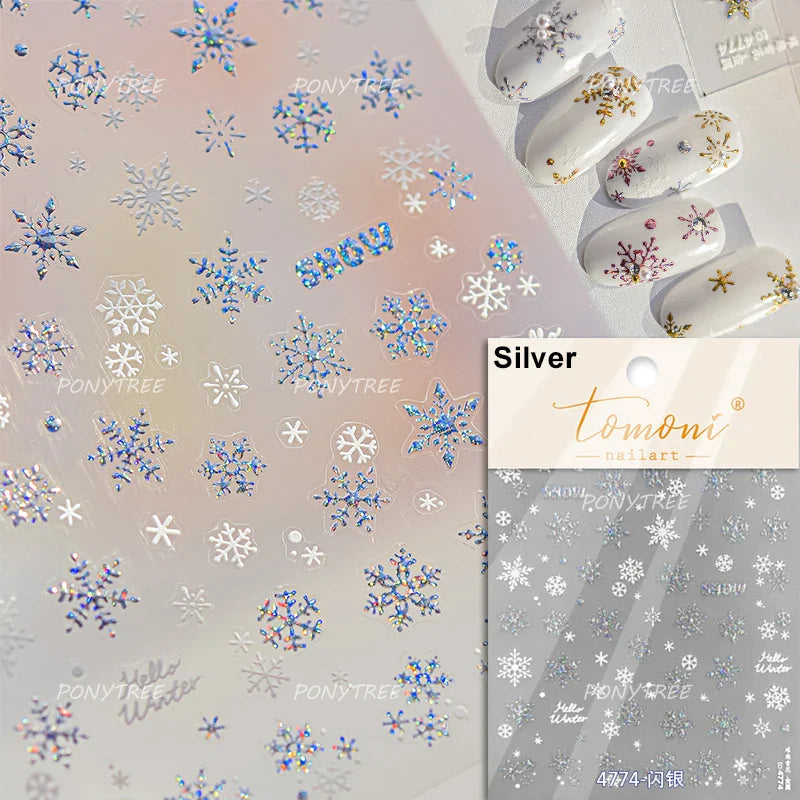 Shiny Pink Silver Hot Stamping Snow Adhesive Nail Art Sticker Snowflake Rhinestone Manicure Decal Nail Supplies for Professional (Online Order Only)
