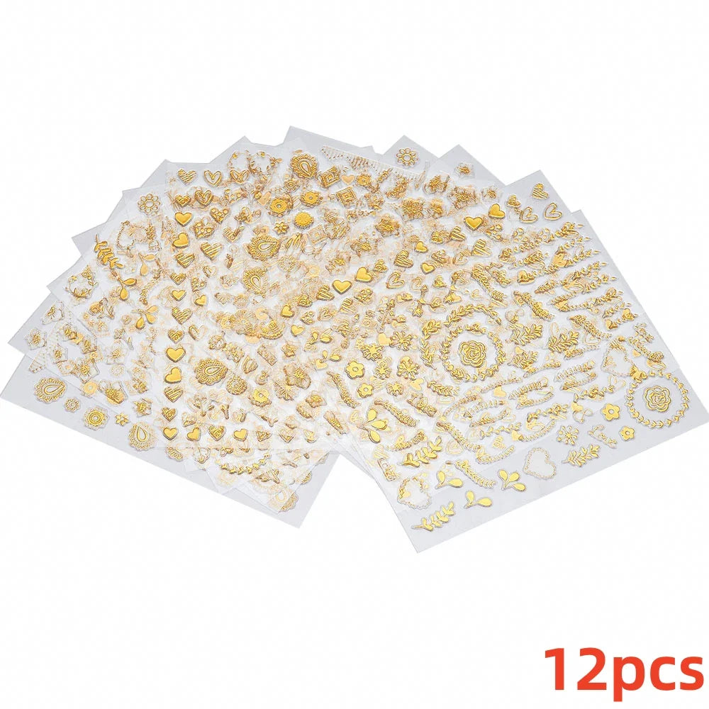 12 Sheets Valentines Nail Stickers Red Heart Nail Art Sticker Decal Solid Hollow Heart 3D Self-Adhesive Design Nail Art Supplies (ONLINE ORDER ONLY)