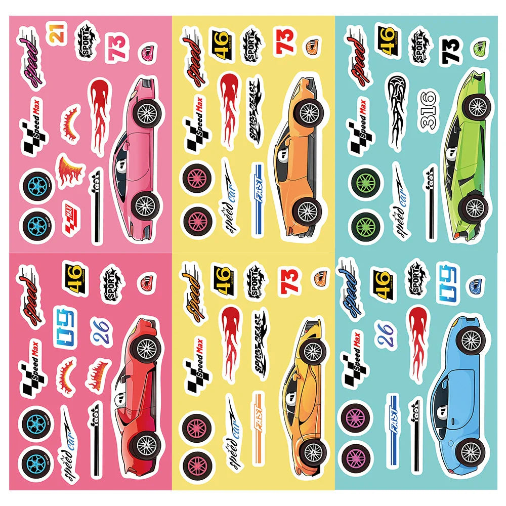 8/16Sheets Modified Racing Car Puzzle Stickers Game Make a Face Assemble Jigsaw Kid Education Toy Craft Sticker Kid Party Gift (Online Order Only)