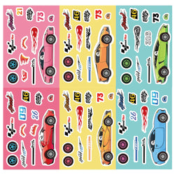 8/16Sheets Modified Racing Car Puzzle Stickers Game Make a Face Assemble Jigsaw Kid Education Toy Craft Sticker Kid Party Gift (Online Order Only)