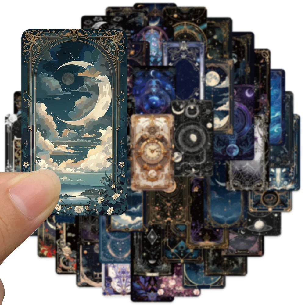 50pcs Cartoon Mysterious Fantasy World Aesthetic Flowers Moon Stickers Luggage Laptop Guitar Phone Waterproof Vinyl Car Decals (Online Order Only)