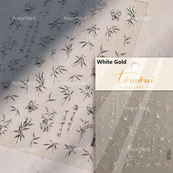 Antique Bamboo Leaf Hot Stamping Plant Botany Calligraphy Characters Self Adhesive Nail Art Stickers Rhinestone Manicure Decals (ONLINE ORDER ONLY)