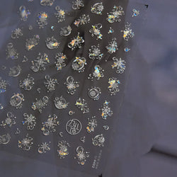 Shiny White Pink Blue Gold Snowflakes Hexagon Water Bubbles Winter 5D Self Adhesive Nail Art Stickers Rhinestone Manicure Decals (ONLINE ORDER ONLY)
