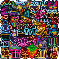 Neon Cartoon Stickers for DIY: Suitcase, Water Bottle, Phone, Laptop, Guitar, Car, Motorcycle, Skateboard (10/25/50pcs) (Online Order Only)