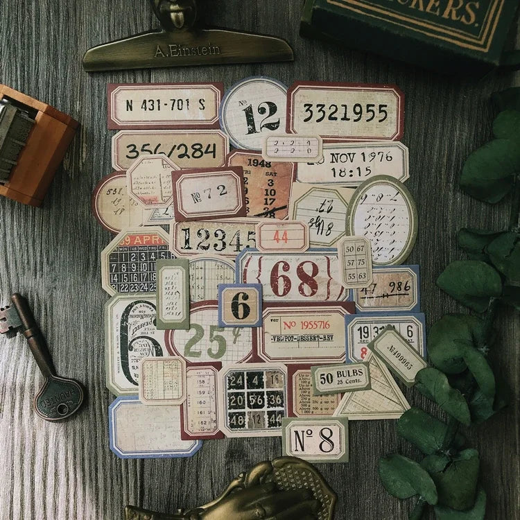 31Pcs Tim Holtz Style Number Junk Journal Label Vintage Stickers Retro DIY Album Planner Scrapbooking Material Craft Stickers (ONLINE ORDER ONLY)