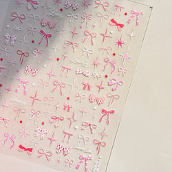Pink Blue Bowknot Star Lace Round Dot Starburst Spot Leopard Print 3D Self Adhesive Nail Art Decorations Sticker Manicure Decals (ONLINE ORDER ONLY)