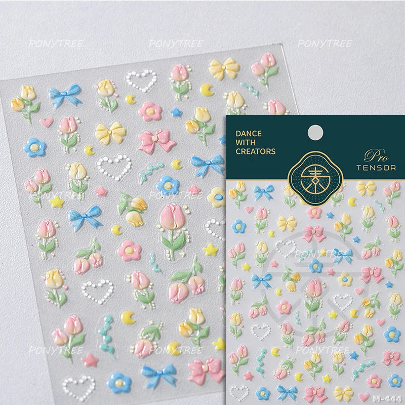 Golden Border Tulip Bloom Flower Bowknot Geometric Frame Metal Workmanship Charming Adhesive Nail Art Sticker Manicure Decals (ONLINE ORDER ONLY)