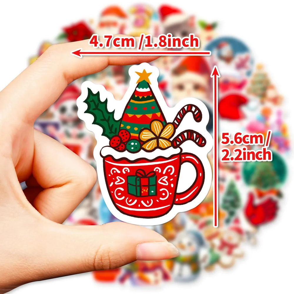 50pcs Christmas Cartoon Stickers for Helmet, Wall, DIY Decoration Wholesale (Online Order Only)