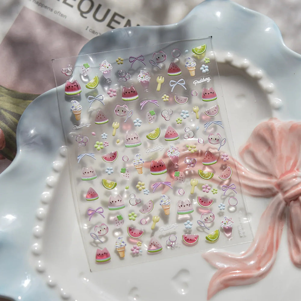 Summer Beach Bikini Watermelon Cat Popsicle Swim Ring Ice Cream Shell Coconut Tree Nail Art Decoration Stickers Manicure Decals (Online Order Only)
