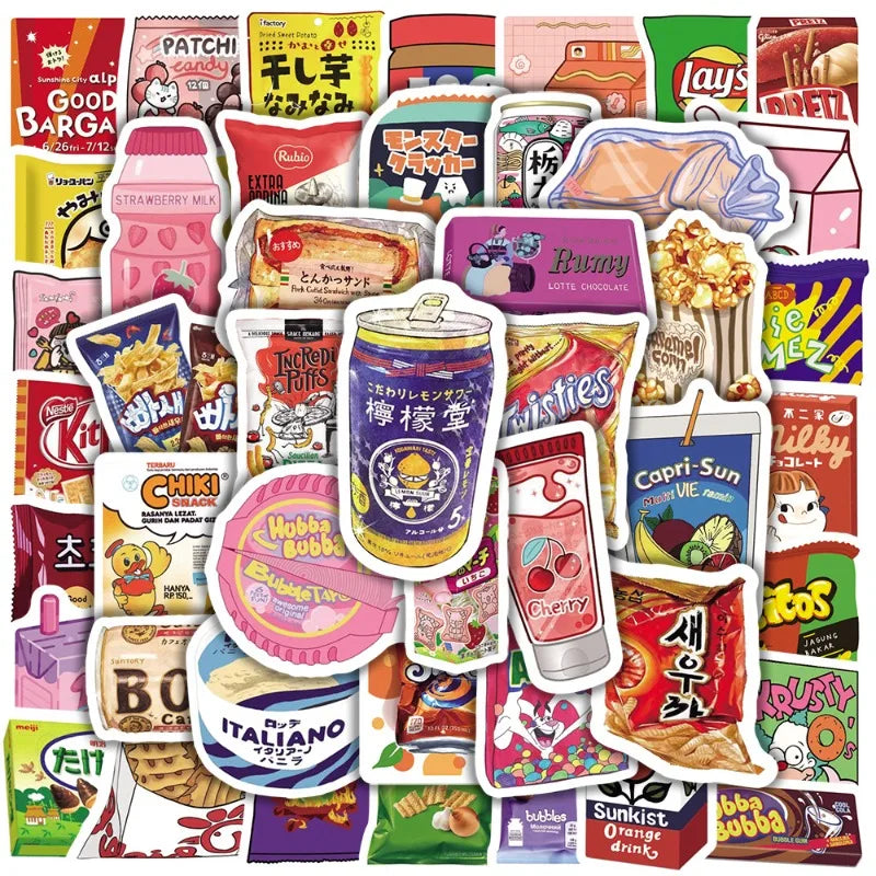 50pcs Snack Graffiti Stickers for Helmet, Wall, DIY Decoration Wholesale (ONLINE ORDER ONLY)