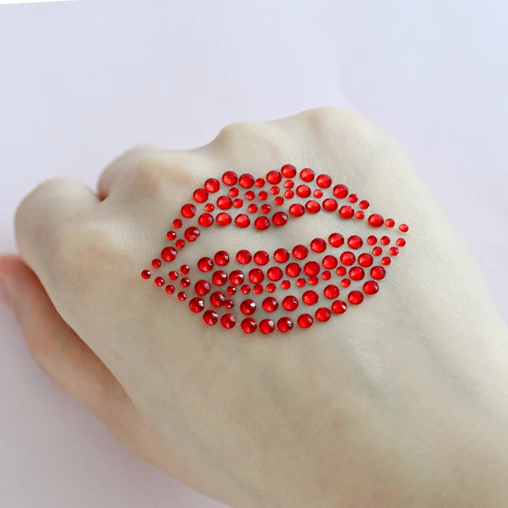 1PC Sexy Red Lips Rhinestone Iron-On Patches Waterproof Body Art Temporary Tattoo for Men Women Long Lasting Neck Funny Couple * (ONLINE ORDER ONLY)