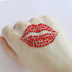 1PC Sexy Red Lips Rhinestone Iron-On Patches Waterproof Body Art Temporary Tattoo for Men Women Long Lasting Neck Funny Couple * (ONLINE ORDER ONLY)