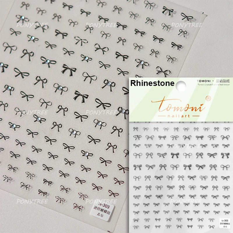 Chic Shiny Lace Pink Black White Bowknot Pearl Rhinestones Charming 3D Self Adhesive Nail Art Decoration Sticker Manicure Decals (Online Order Only)