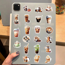 50pcs Cute Cartoon Coffee Lover Stickers Vinyl Laptop Decals For Luggage Water Bottle Notebook Phone Waterproof Graffiti﻿ (ONLINE ORDER ONLY)